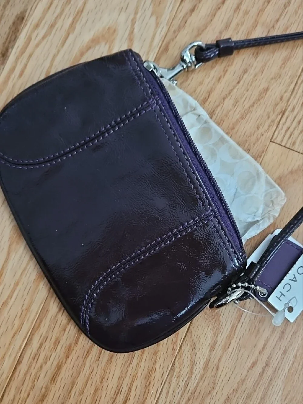 Coach Plum Patent Leather Wristlet Clutch